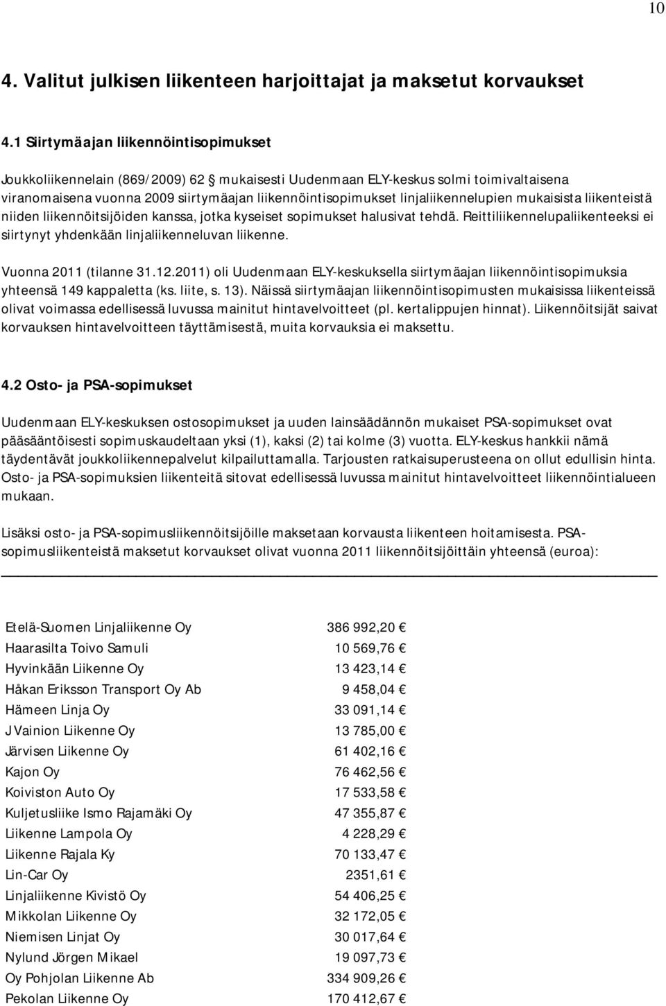 linjaliikennelupien mukaisista liikenteistä niiden liikennöitsijöiden kanssa, jotka kyseiset sopimukset halusivat tehdä.