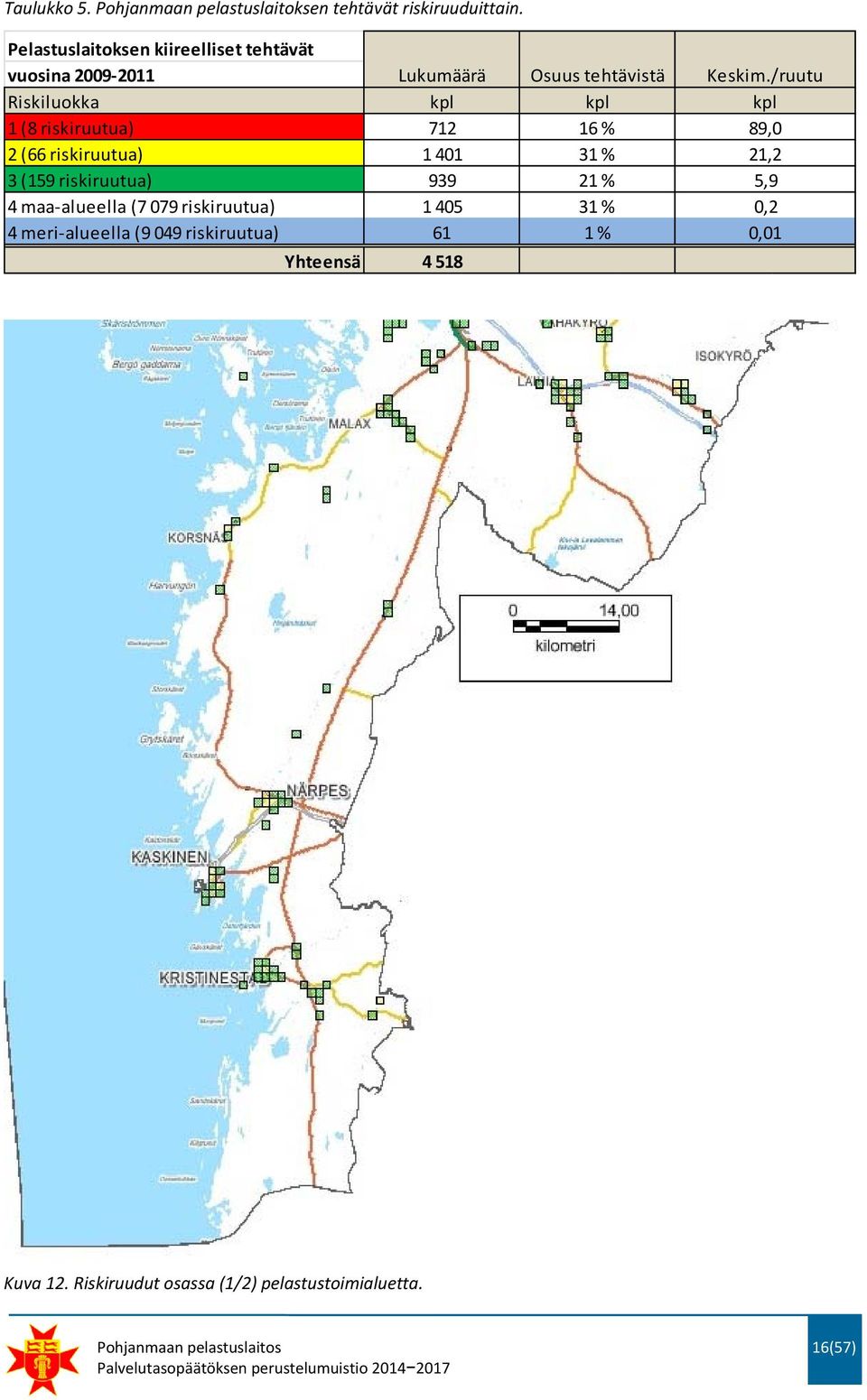riskiruutua) 4 maa alueella (7 079 riskiruutua) 4 meri alueella (9 049 riskiruutua) Yhteensä Lukumäärä Osuus tehtävistä