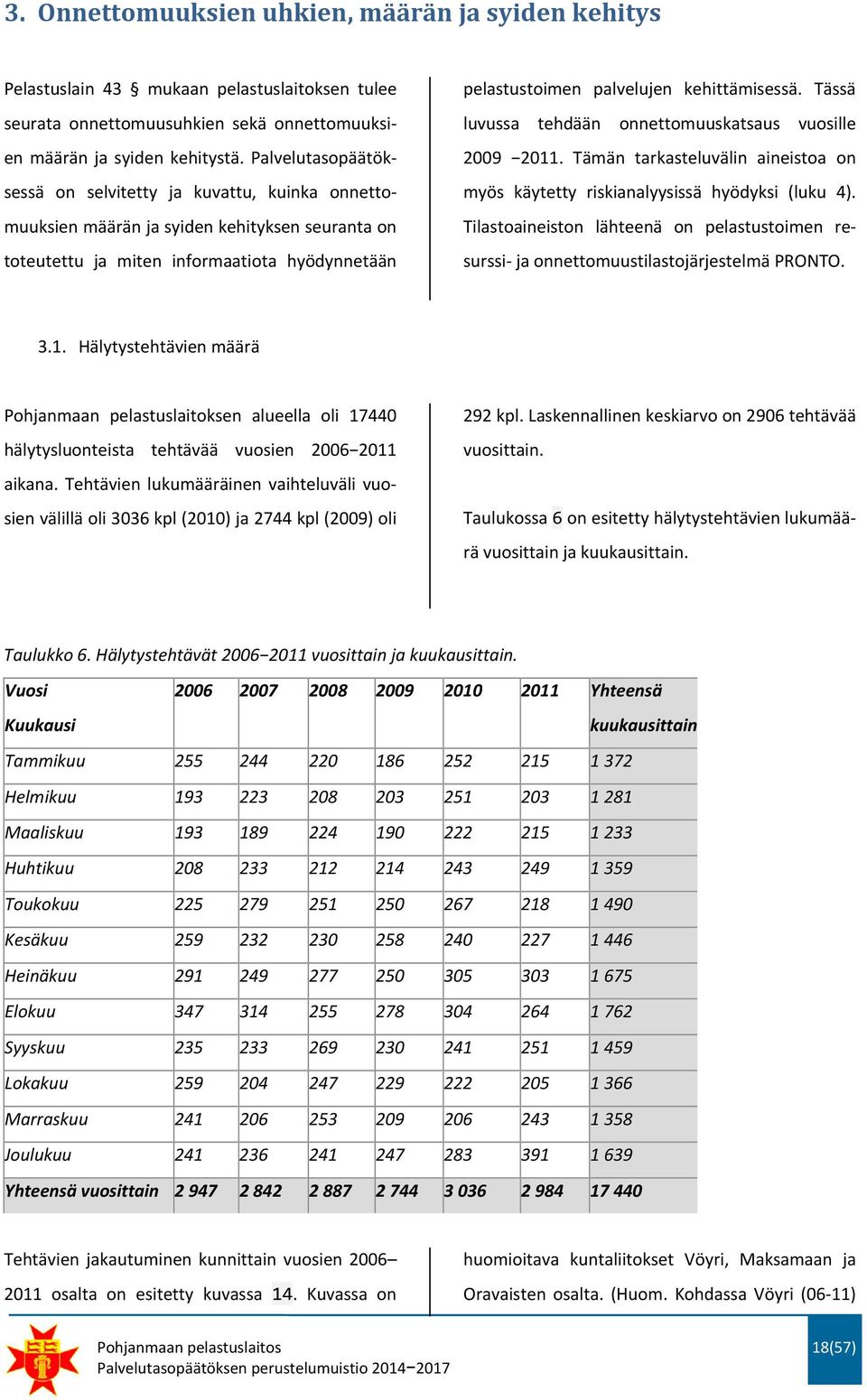 Tässä luvussa tehdään onnettomuuskatsaus vuosille 2009 2011. Tämän tarkasteluvälin aineistoa on myös käytetty riskianalyysissä hyödyksi (luku 4).