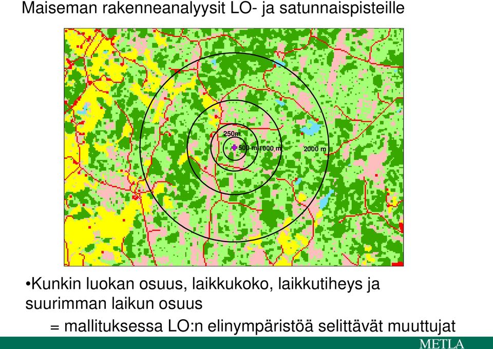 laikkukoko, laikkutiheys ja suurimman laikun osuus