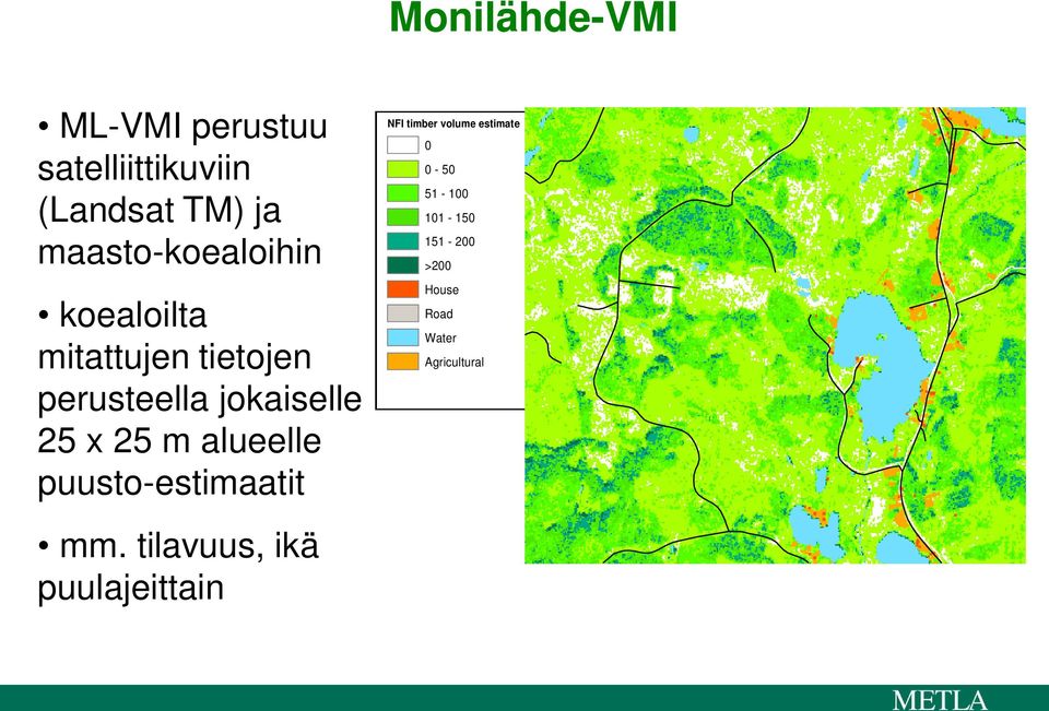 25 x 25 m alueelle puusto-estimaatit NFI timber volume estimate 0 0-50
