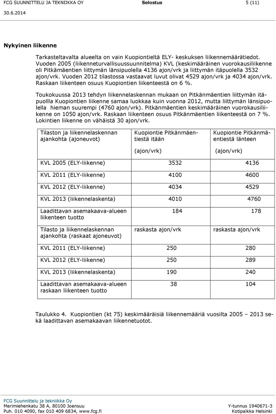 Vuoden 2012 tilastossa vastaavat luvut olivat 4529 ajon/vrk ja 4034 ajon/vrk. Raskaan liikenteen osuus Kuopiontien liikenteestä on 6 %.