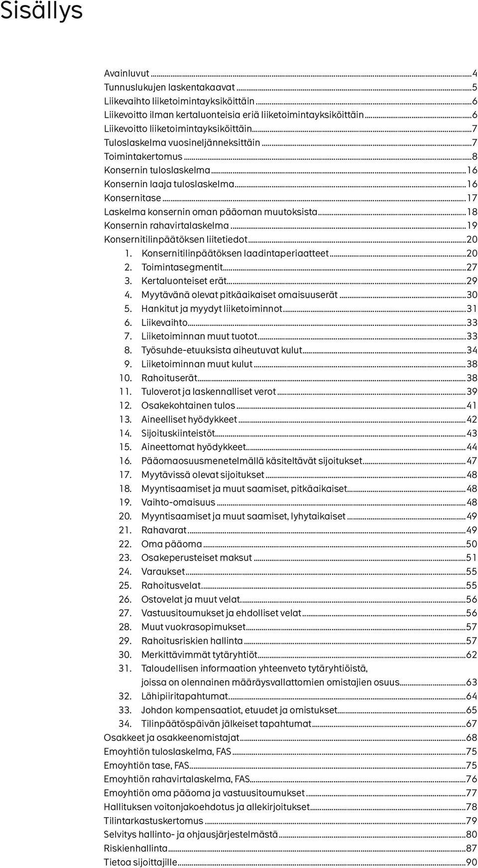 ..17 Laskelma konsernin oman pääoman muutoksista...18 Konsernin rahavirtalaskelma...19 Konsernitilinpäätöksen liitetiedot...20 1. Konsernitilinpäätöksen laadintaperiaatteet...20 2. Toimintasegmentit.