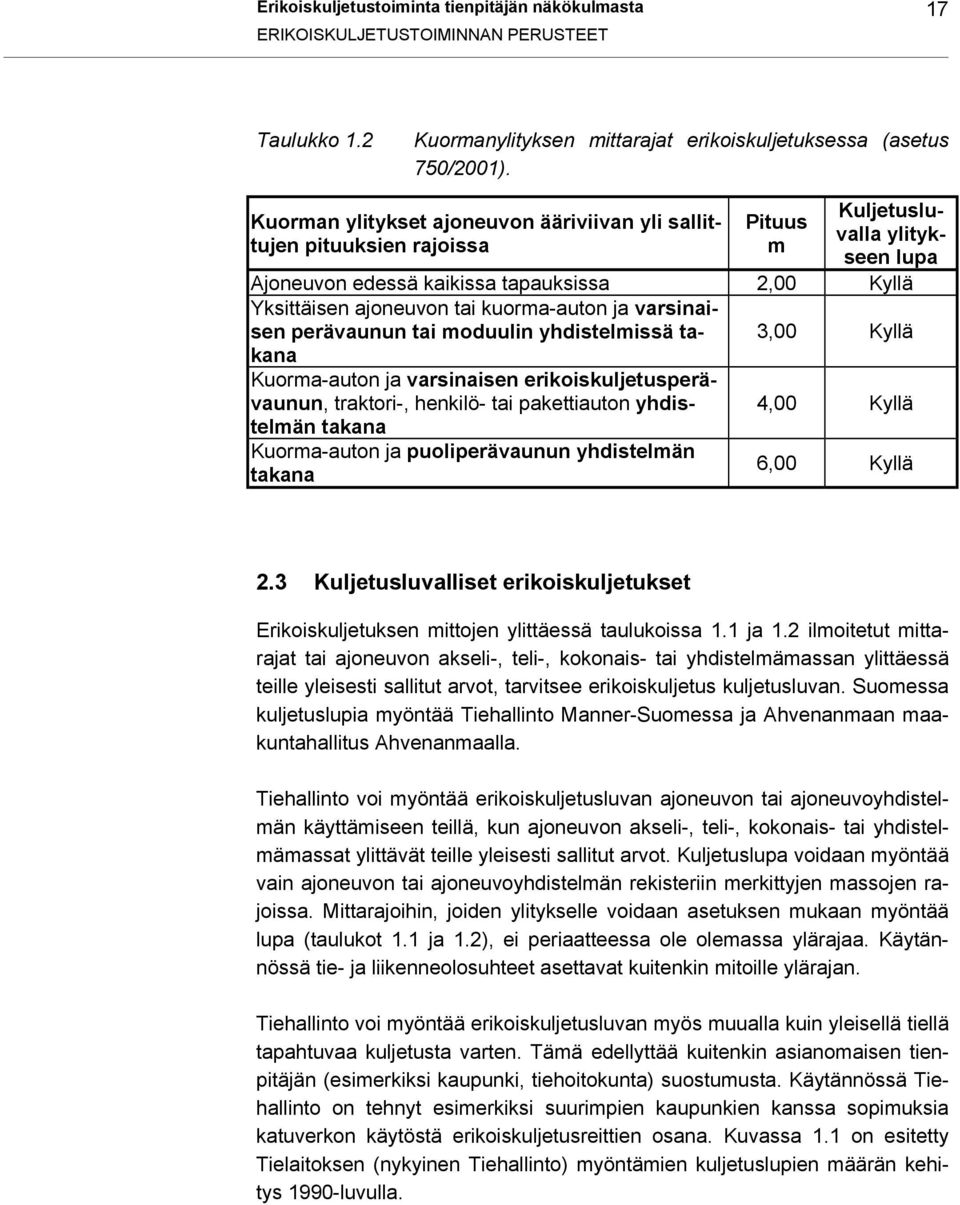 kuorma-auton ja varsinaisen perävaunun tai moduulin yhdistelmissä takana 3,00 Kyllä Kuorma-auton ja varsinaisen erikoiskuljetusperävaunun, traktori-, henkilö- tai pakettiauton yhdistelmän 4,00 Kyllä