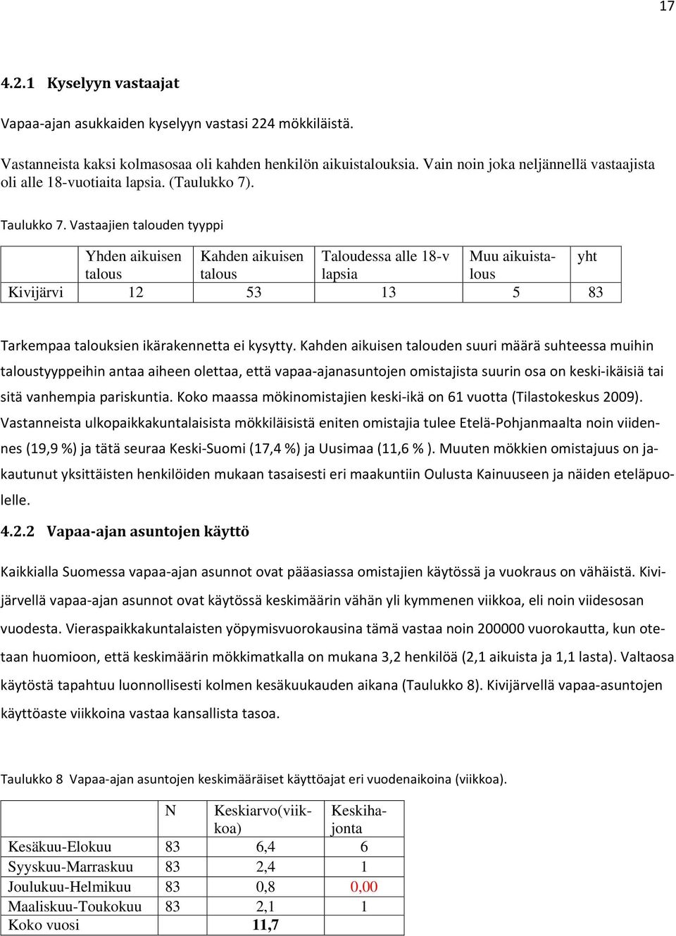 Vastaajien talouden tyyppi Yhden aikuisen Kahden aikuisen Taloudessa alle 18-v Muu aikuistalous yht talous talous lapsia Kivijärvi 12 53 13 5 83 Tarkempaa talouksien ikärakennetta ei kysytty.