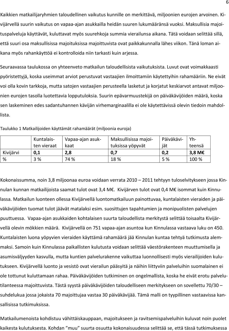 Tätä voidaan selittää sillä, että suuri osa maksullisissa majoituksissa majoittuvista ovat paikkakunnalla lähes viikon. Tänä loman aikana myös rahankäyttöä ei kontrolloida niin tarkasti kuin arjessa.