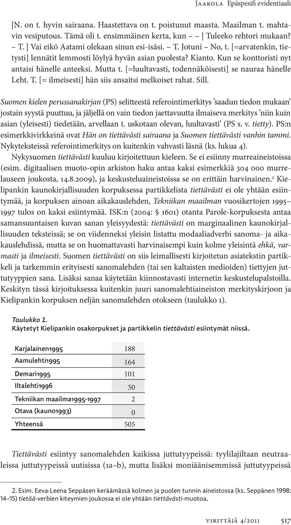 [=luultavasti, todennäköisesti] se nauraa hänelle Leht. T. [= ilmeisesti] hän siis ansaitsi melkoiset rahat. Sill.