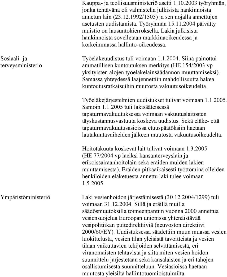 Sosiaali- ja terveysministeriö Työeläkeuudistus tuli voimaan 1.1.. Siinä painottui ammatillisen kuntoutuksen merkitys (HE 154/ vp yksityisten alojen työeläkelainsäädännön muuttamiseksi).