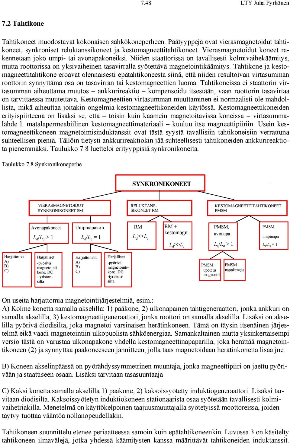 Tahtikone ja ketomagneettitahtikone eroavat olennaieti epätahtikoneeta iinä, että niien reultoivan virtaumman roottorin ynnyttämä oa on taavirran tai ketomagneettien luoma.