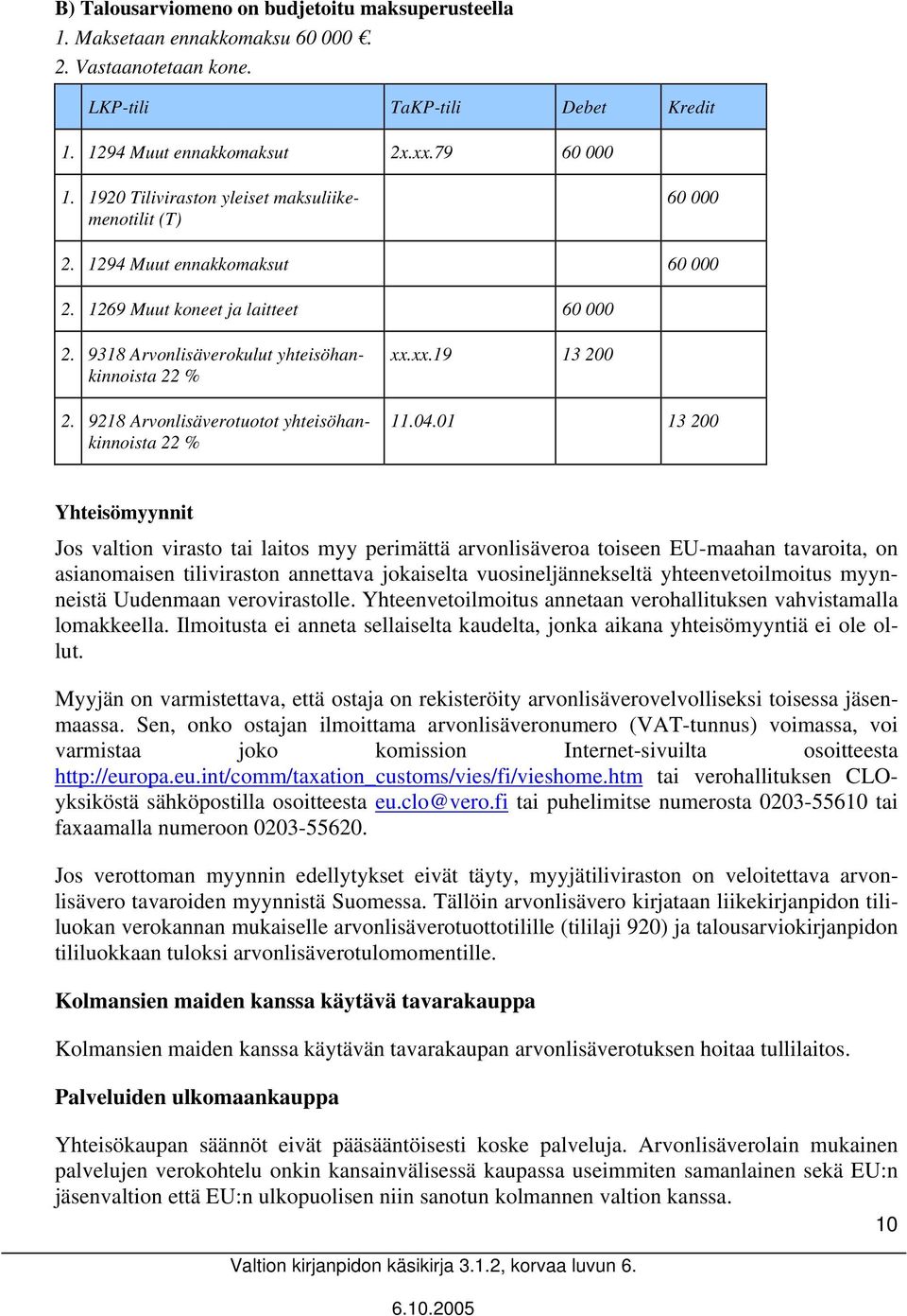 9218 Arvonlisäverotuotot yhteisöhankinnoista 22 % xx.xx.19 13 200 11.04.