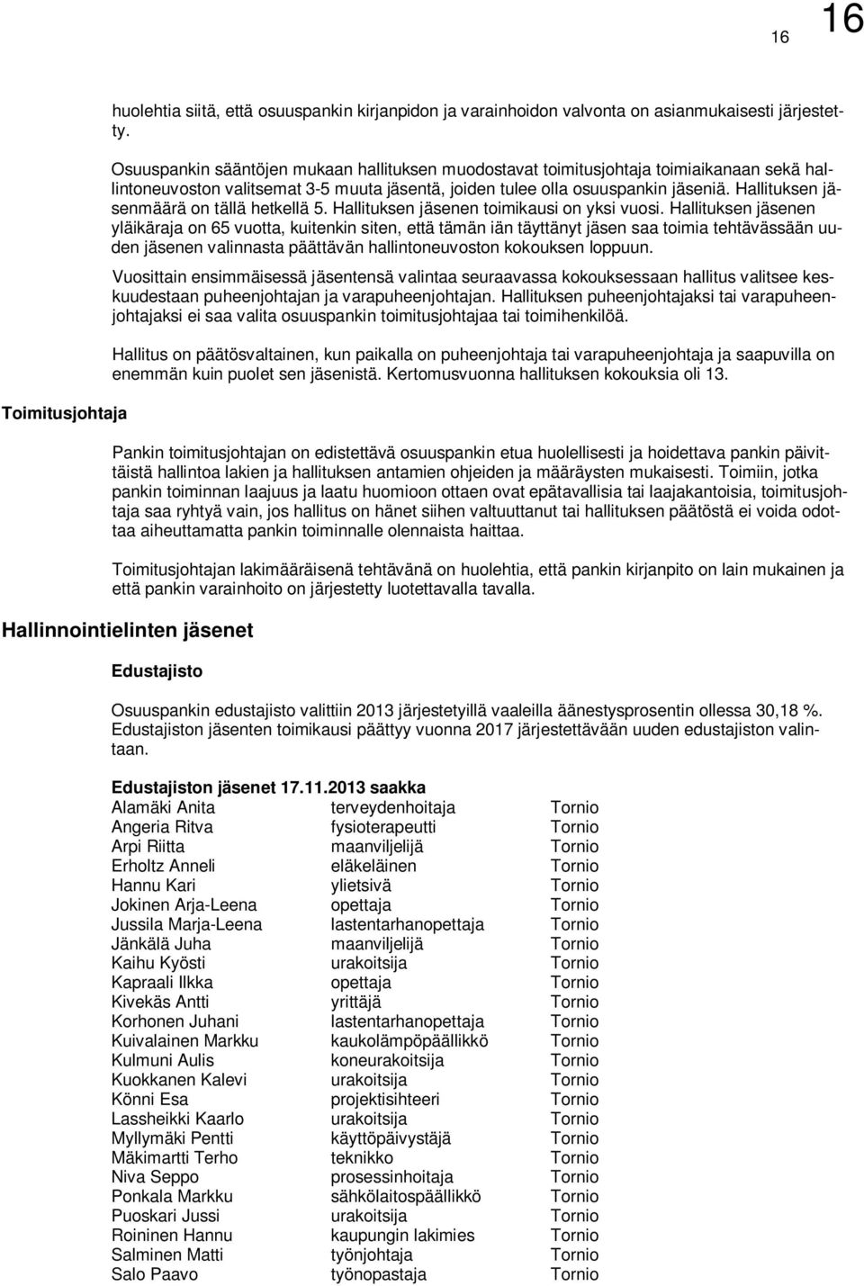 Hallituksen jäsenmäärä on tällä hetkellä 5. Hallituksen jäsenen toimikausi on yksi vuosi.