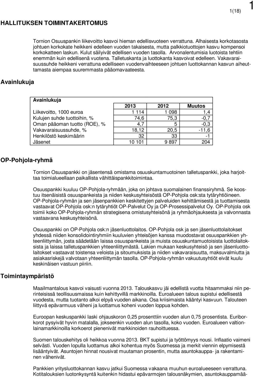 Arvonalentumisia luotoista tehtiin enemmän kuin edellisenä vuotena. Talletuskanta ja luottokanta kasvoivat edelleen.