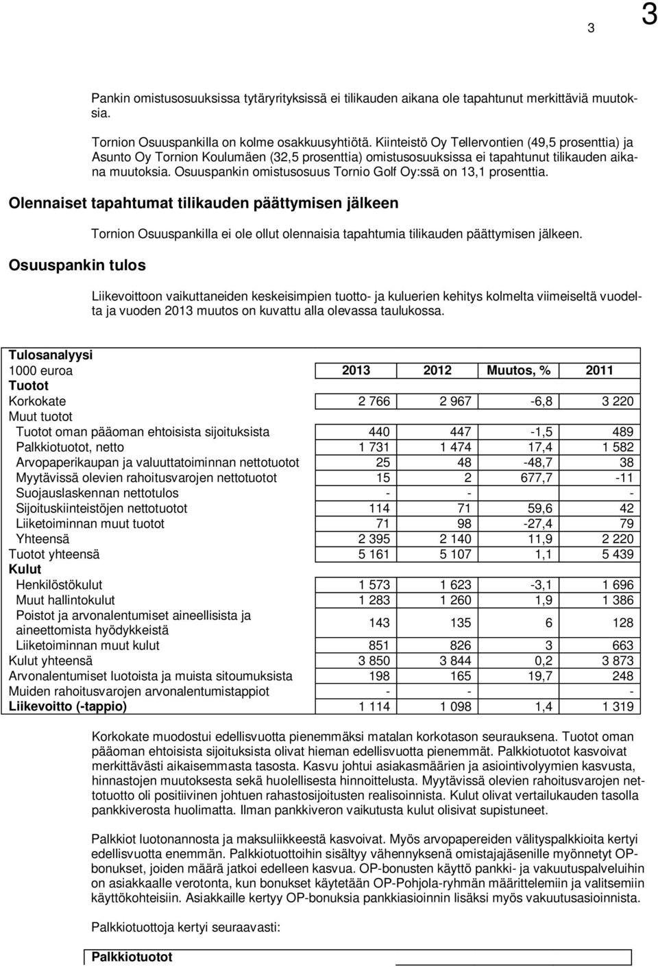 Osuuspankin omistusosuus Tornio Golf Oy:ssä on 13,1 prosenttia.