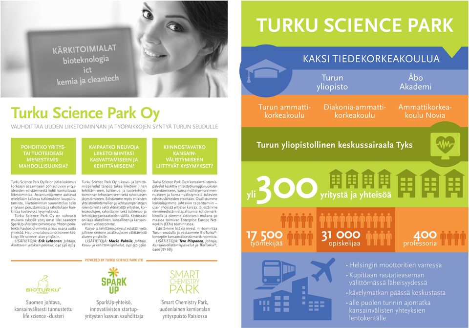 Turku Science Park Oy:llä on pitkä kokemus korkeaan osaamiseen pohjautuvien yritysideoiden edistämisestä kohti kannattavaa liiketoimintaa.