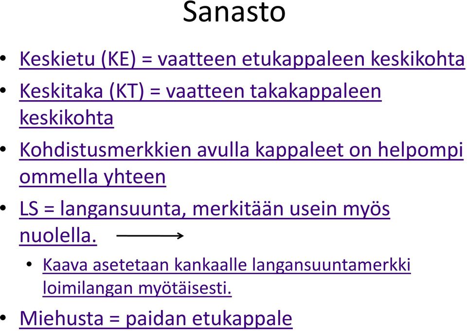 helpompi ommella yhteen LS = langansuunta, merkitään usein myös nuolella.