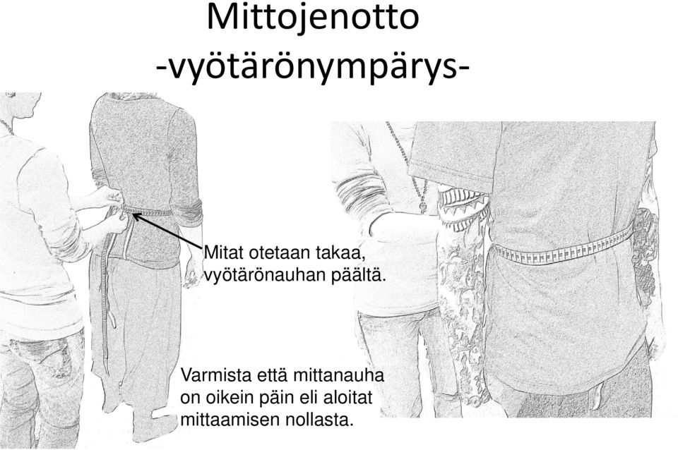 Varmista että mittanauha on oikein