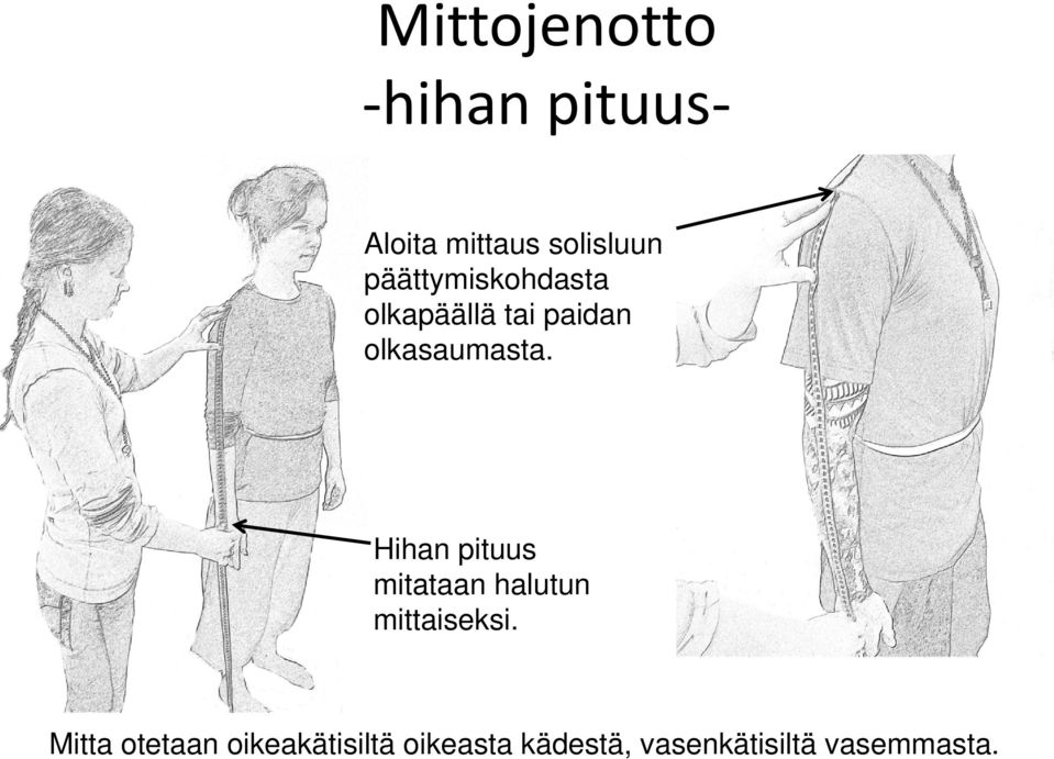 Hihan pituus mitataan halutun mittaiseksi.