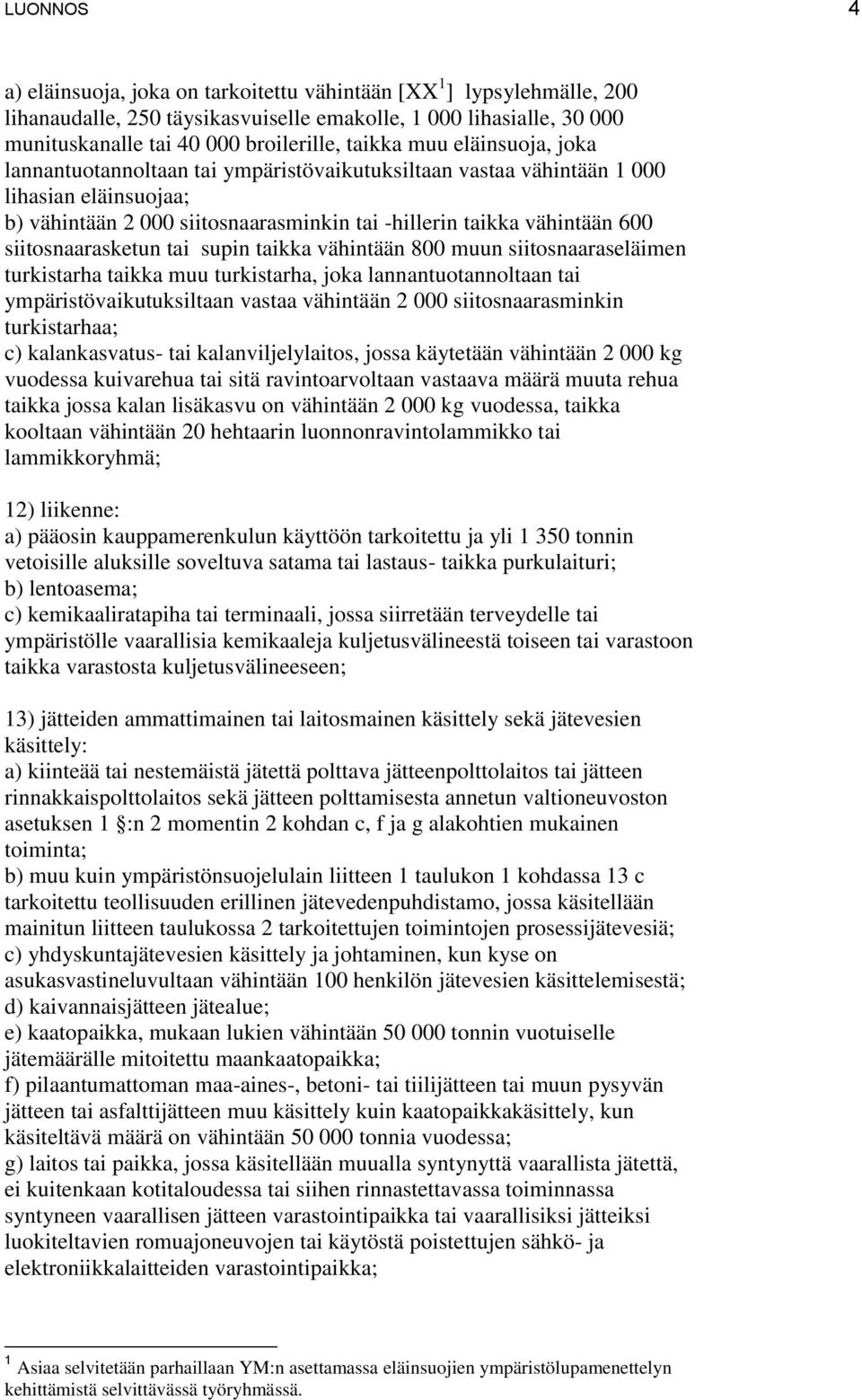 siitosnaarasketun tai supin taikka vähintään 800 muun siitosnaaraseläimen turkistarha taikka muu turkistarha, joka lannantuotannoltaan tai ympäristövaikutuksiltaan vastaa vähintään 2 000