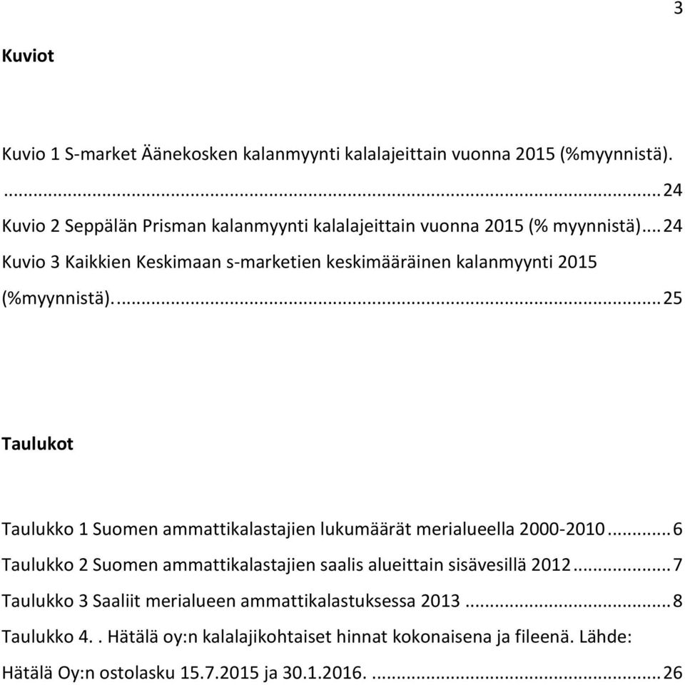 .. 24 Kuvio 3 Kaikkien Keskimaan s-marketien keskimääräinen kalanmyynti 2015 (%myynnistä).