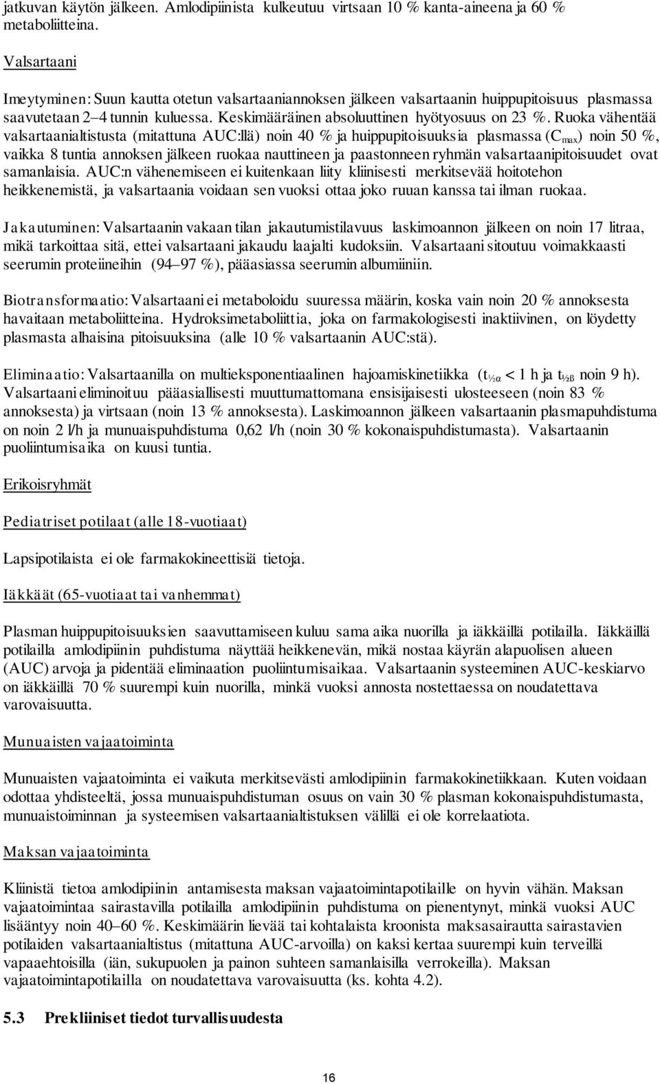 Ruoka vähentää valsartaanialtistusta (mitattuna AUC:llä) noin 40 % ja huippupitoisuuksia plasmassa (C max ) noin 50 %, vaikka 8 tuntia annoksen jälkeen ruokaa nauttineen ja paastonneen ryhmän