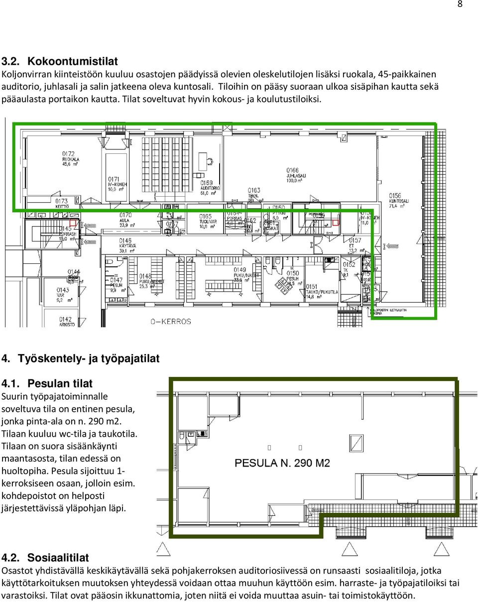 Pesulan tilat Suurin työpajatoiminnalle soveltuva tila on entinen pesula, jonka pinta-ala on n. 290 m2. Tilaan kuuluu wc-tila ja taukotila.