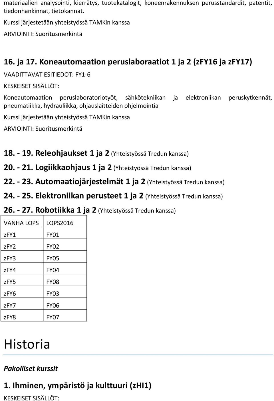 Koneautomaation peruslaboraatiot 1 ja 2 (zfy16 ja zfy17) VAADITTAVAT ESITIEDOT: FY1-6 Koneautomaation peruslaboratoriotyöt, sähkötekniikan ja elektroniikan peruskytkennät, pneumatiikka, hydrauliikka,