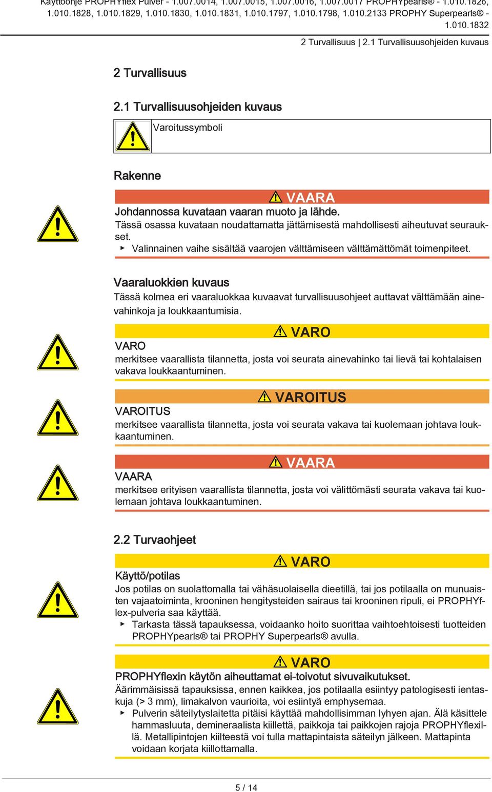 Vaaraluokkien kuvaus Tässä kolmea eri vaaraluokkaa kuvaavat turvallisuusohjeet auttavat välttämään ainevahinkoja ja loukkaantumisia.