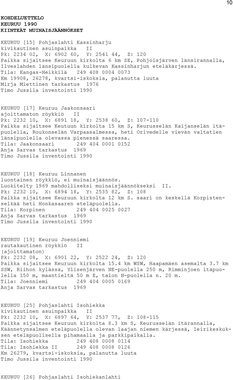 Tila: Kangas-Heikkilä 249 408 0004 0073 Km 19908, 26278, kvartsi-iskoksia, palanutta luuta Mirja Miettinen tarkastus 1976 KEURUU [17] Keuruu Jaakonsaari ajoittamaton röykkiö II Pk: 2232 10, X: 6891