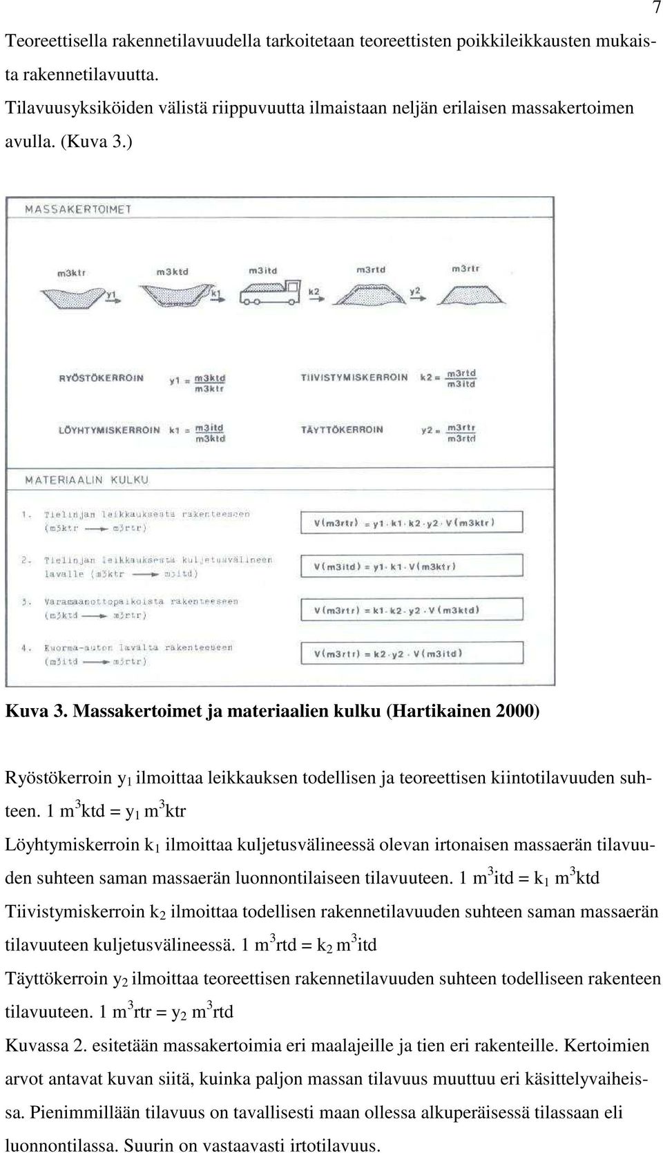 1 m 3 ktd = y 1 m 3 ktr Löyhtymiskerroin k 1 ilmoittaa kuljetusvälineessä olevan irtonaisen massaerän tilavuuden suhteen saman massaerän luonnontilaiseen tilavuuteen.