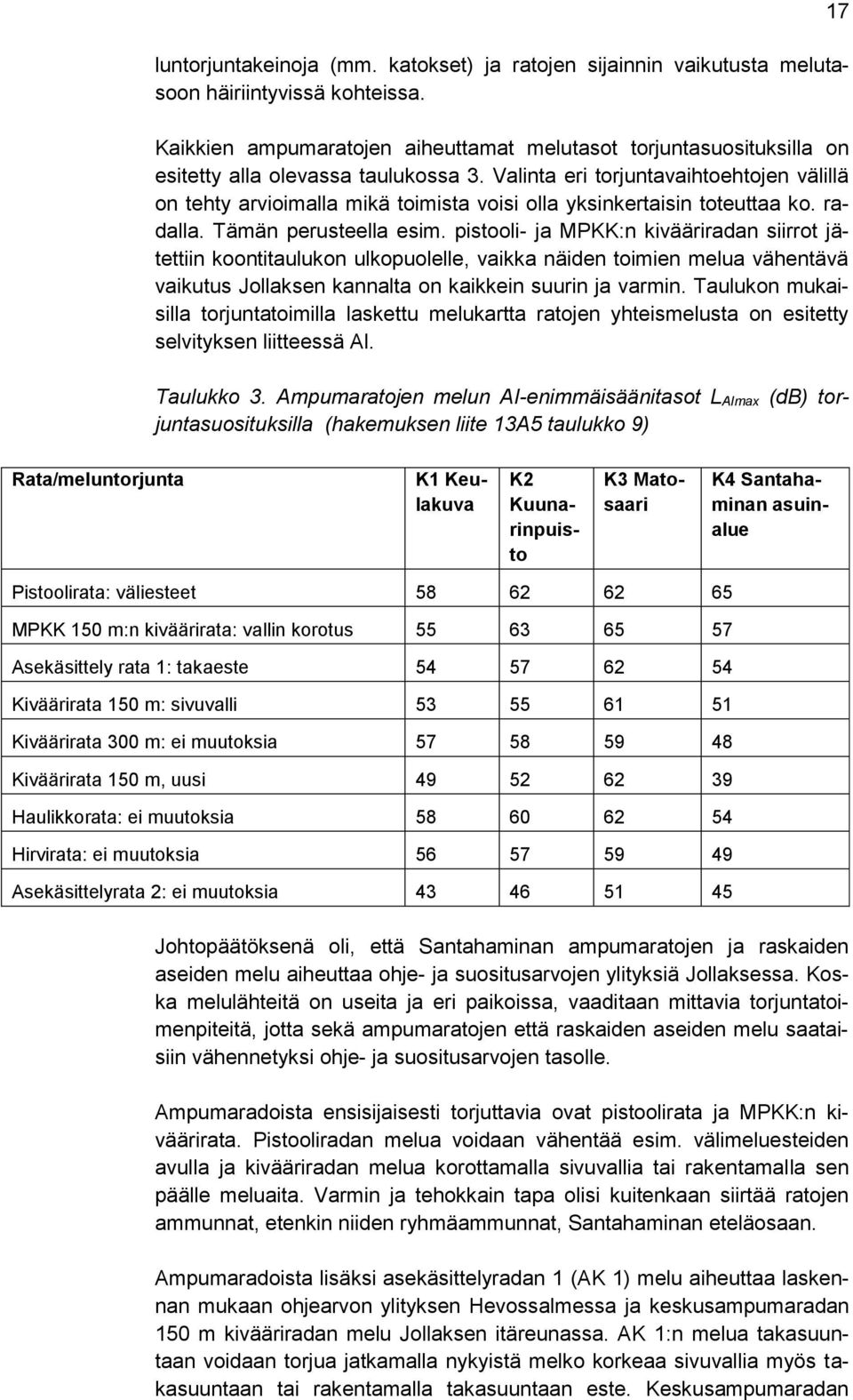 Valinta eri torjuntavaihtoehtojen välillä on tehty arvioimalla mikä toimista voisi olla yksinkertaisin toteuttaa ko. radalla. Tämän perusteella esim.