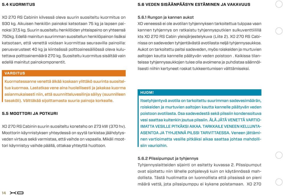 dellä mainitun suurimman suositellun henkilöpainon lisäksi katsotaan, että venettä voidaan kuormittaa seuraavilla painoilla: perusvarusteet 0 kg ja kiinteässä polttoainesäiliössä oleva kulutettava