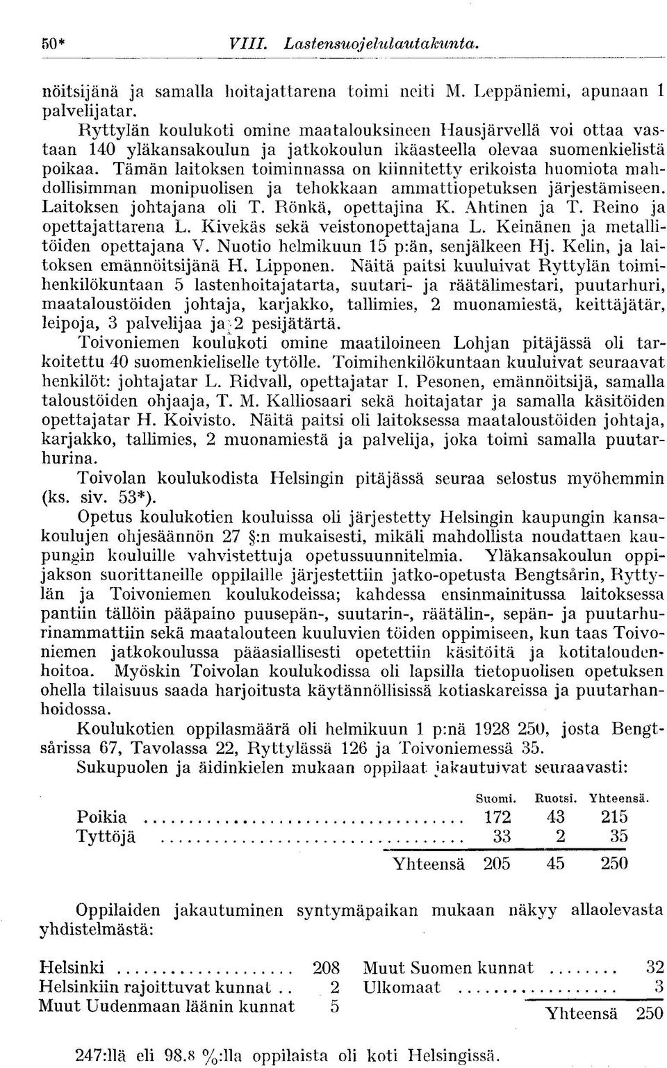 Tämän laitoksen toiminnassa on kiinnitetty erikoista huomiota mahdollisimman monipuolisen ja tehokkaan ammattiopetuksen järjestämiseen. Laitoksen johtajana oli T. Rönkä, opettajina K. Ahtinen ja T.