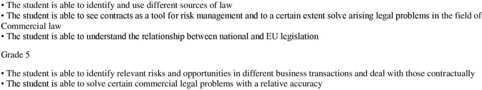 relationship between national and EU legislation Grade 5 The student is able to identify relevant risks and opportunities in