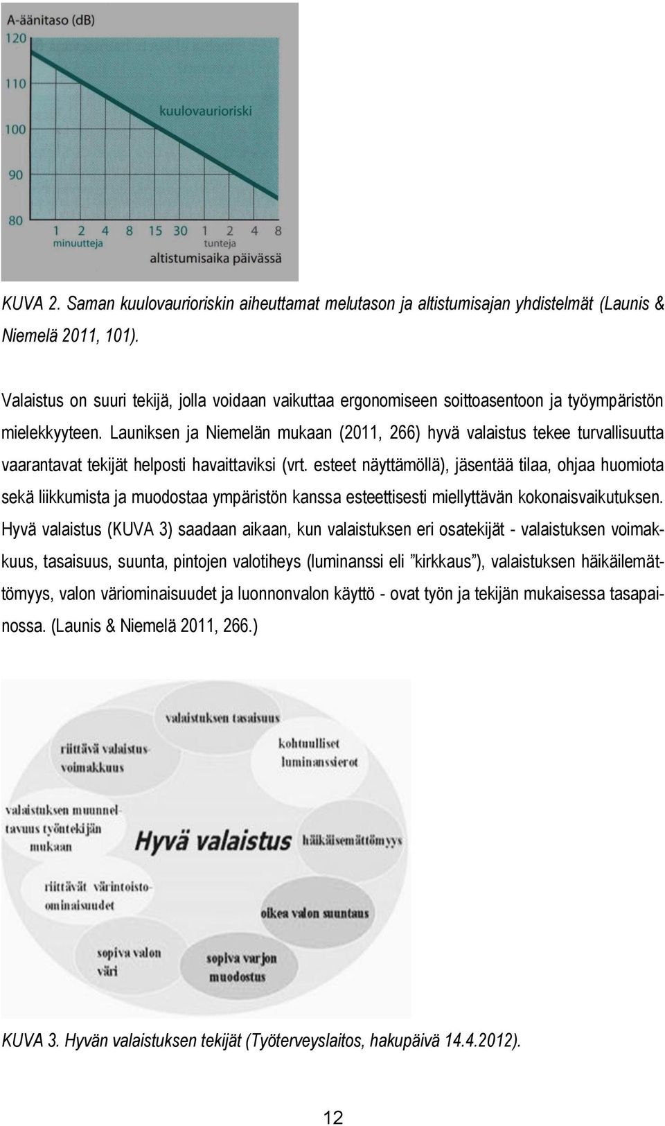 Launiksen ja Niemelän mukaan (2011, 266) hyvä valaistus tekee turvallisuutta vaarantavat tekijät helposti havaittaviksi (vrt.