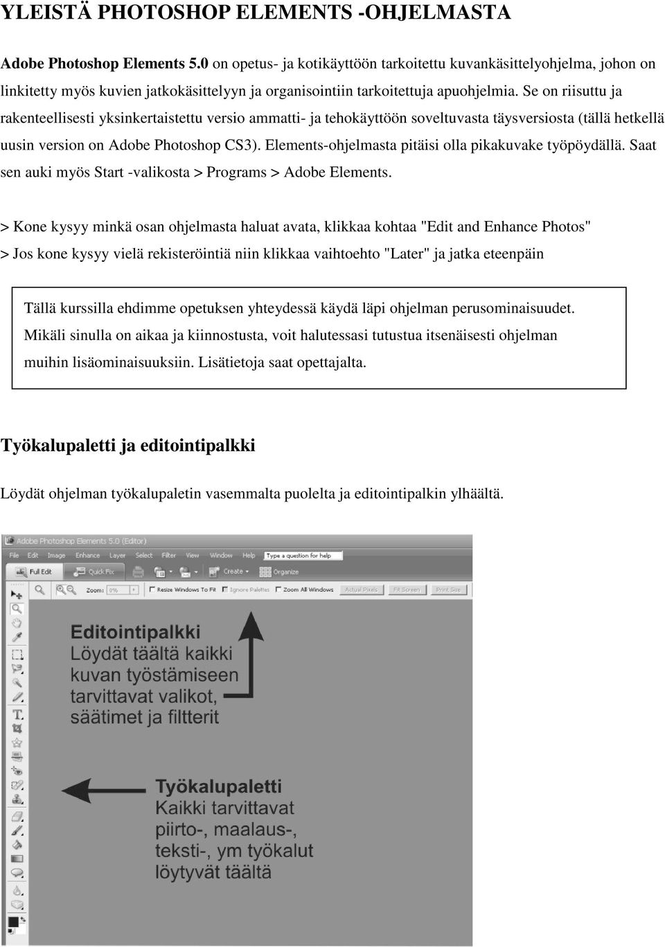 Se on riisuttu ja rakenteellisesti yksinkertaistettu versio ammatti- ja tehokäyttöön soveltuvasta täysversiosta (tällä hetkellä uusin version on Adobe Photoshop CS3).