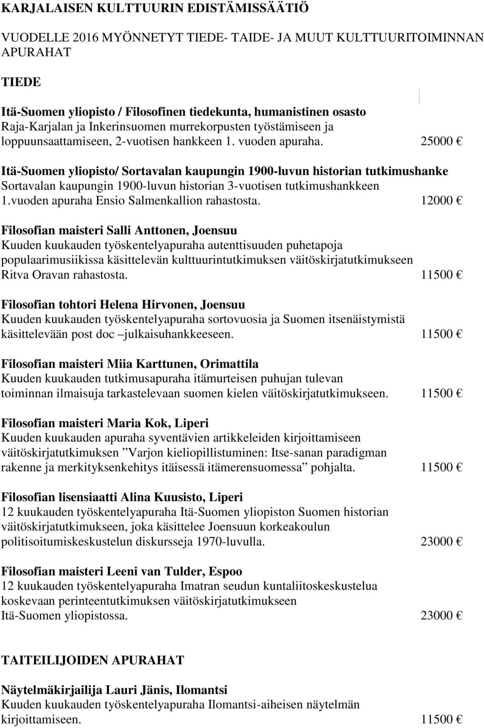 25000 Itä-Suomen yliopisto/ Sortavalan kaupungin 1900-luvun historian tutkimushanke Sortavalan kaupungin 1900-luvun historian 3-vuotisen tutkimushankkeen 1.