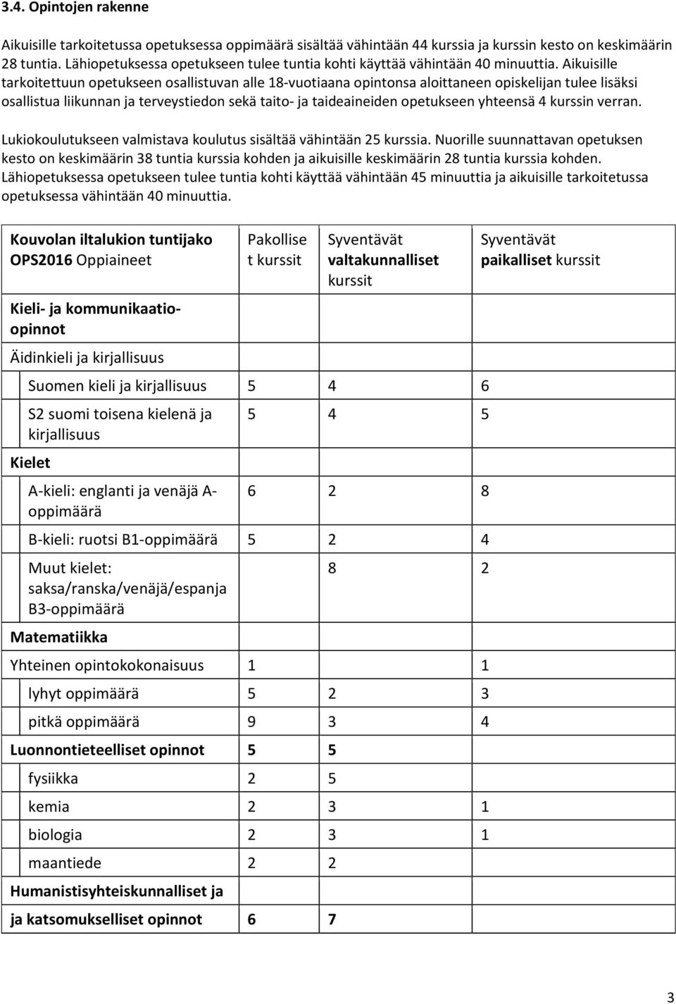 Aikuisille tarkoitettuun opetukseen osallistuvan alle 18-vuotiaana opintonsa aloittaneen opiskelijan tulee lisäksi osallistua liikunnan ja terveystiedon sekä taito- ja taideaineiden opetukseen