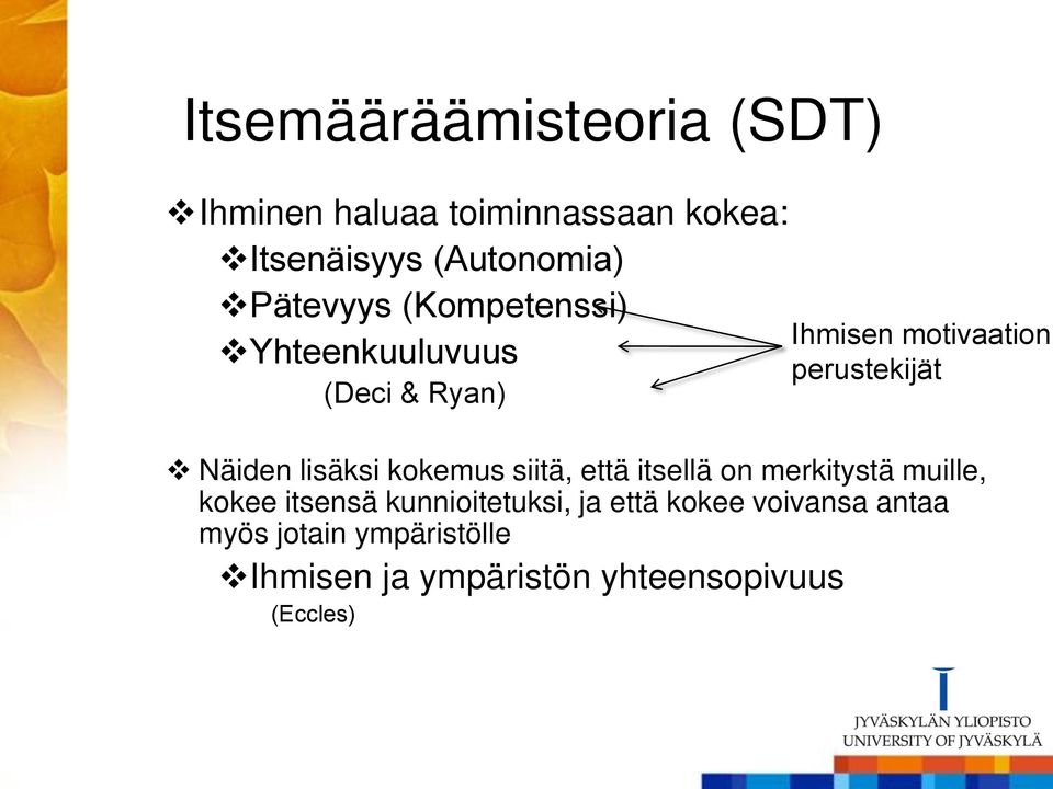 Näiden lisäksi kokemus siitä, että itsellä on merkitystä muille, kokee itsensä