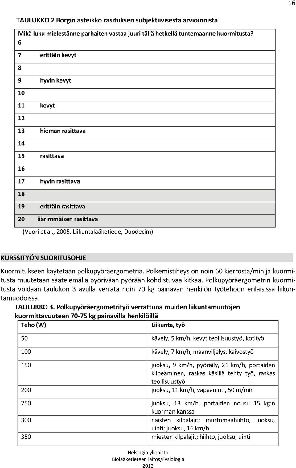 Liikuntalääketiede, Duodecim) KURSSITYÖN SUORITUSOHJE Kuormitukseen käytetään polkupyöräergometria.