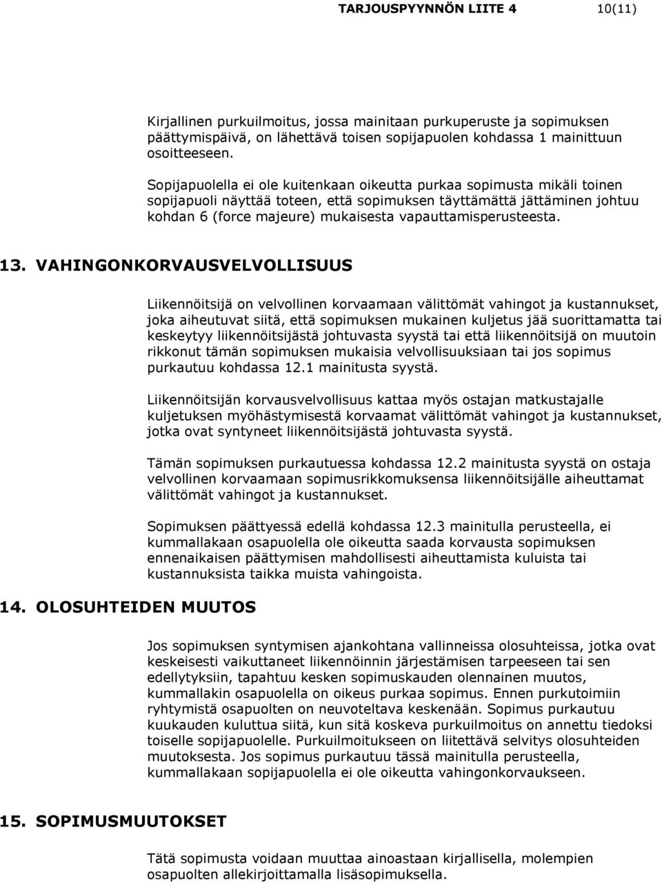 vapauttamisperusteesta. 13. VAHINGONKORVAUSVELVOLLISUUS 14.