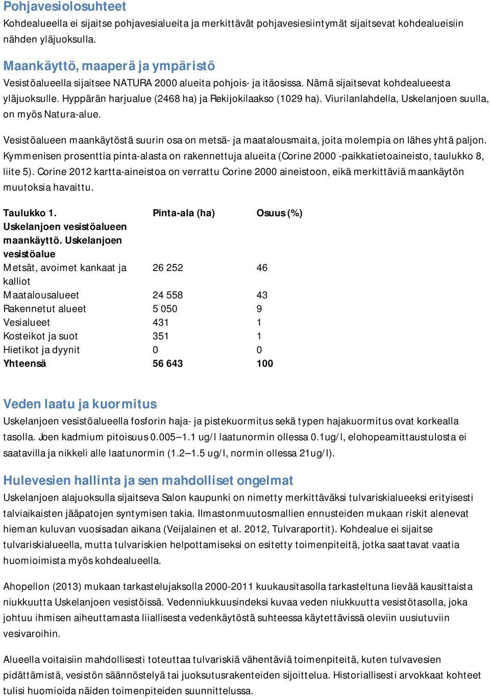 Hyppärän harjualue (2468 ha) ja Rekijokilaakso (1029 ha). Viurilanlahdella, Uskelanjoen suulla, on myös Natura-alue.