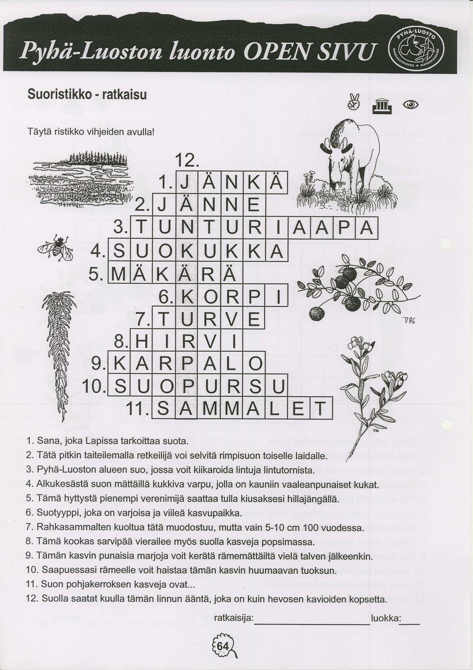 Pyha-Luoston alueen suo, jossa voit kiikaroida lintuja lintutornista. 4. Alkukesdstd suon miittiiillii kukkiva varpu, jolla on kauniin vaaleanpunaiset kukat. 5. Tiim?