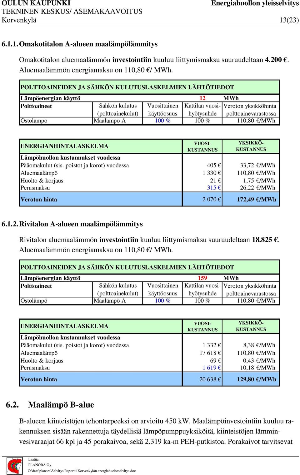 825. Aluemaalämmön energiamaksu on 110,80 / MWh.