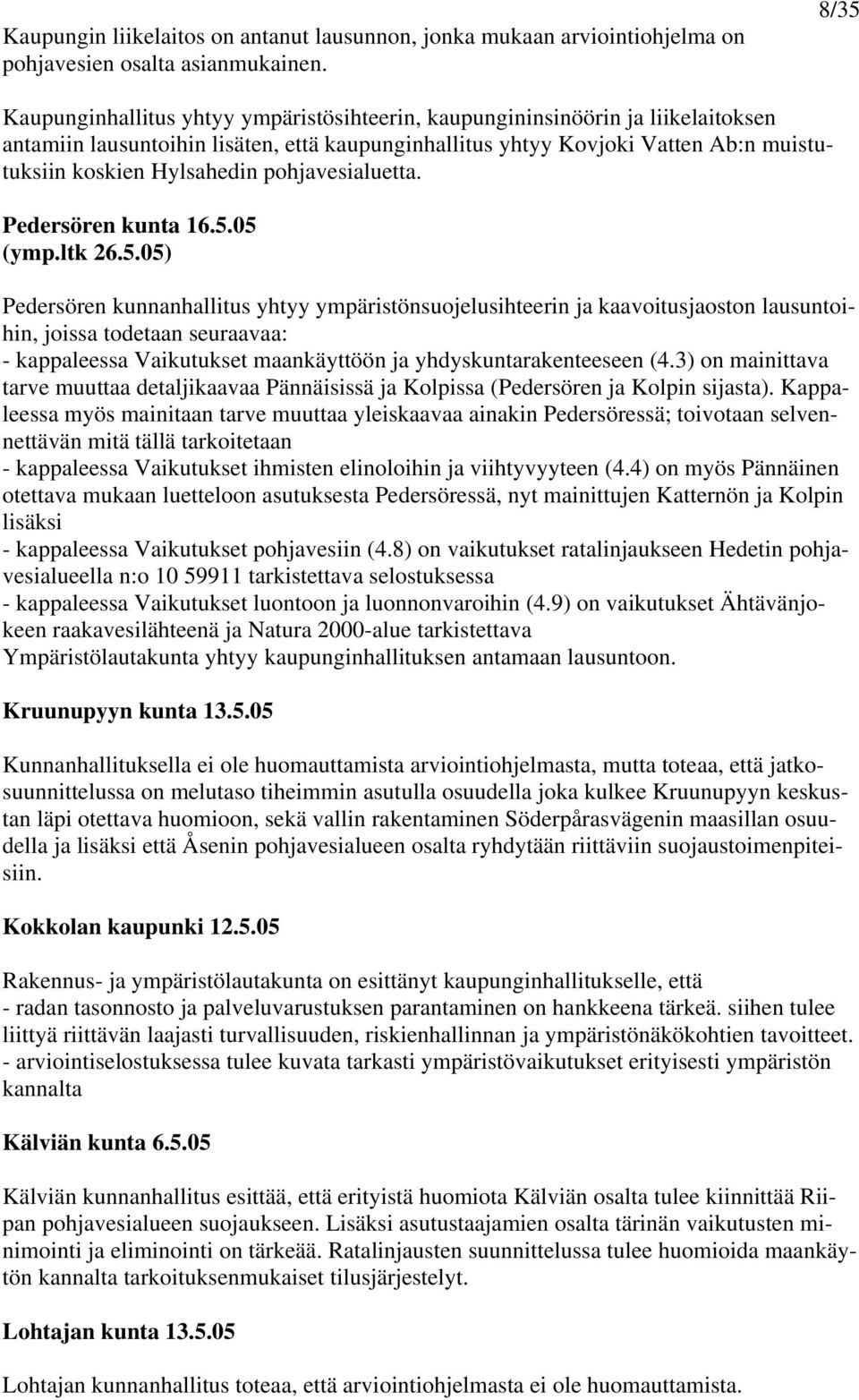 pohjavesialuetta. Pedersören kunta 16.5.