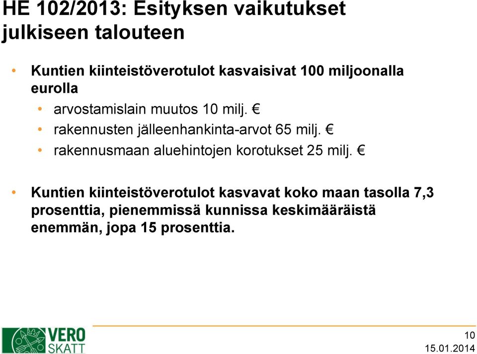 rakennusten jälleenhankinta-arvot 65 milj. rakennusmaan aluehintojen korotukset 25 milj.