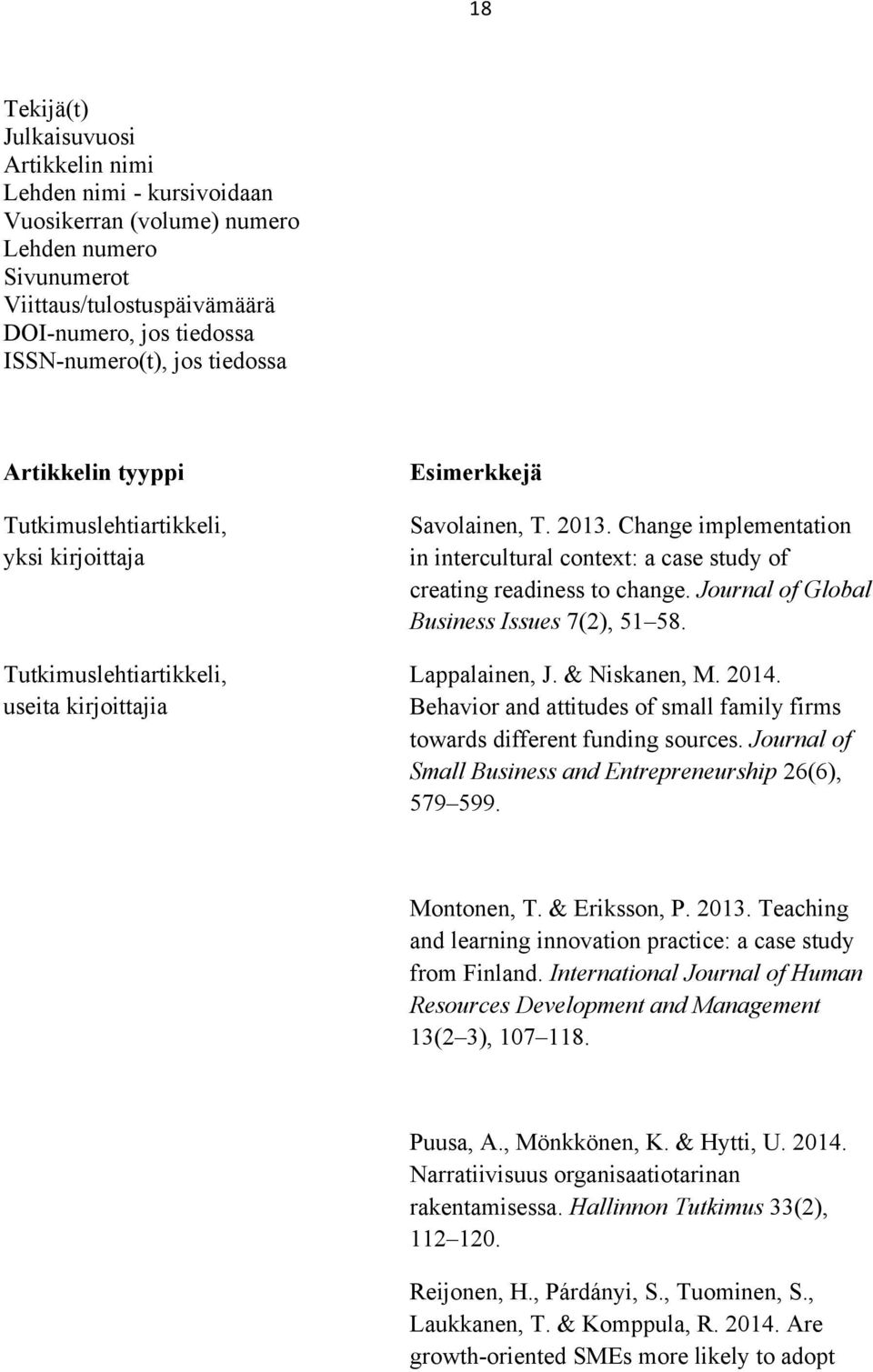 Change implementation in intercultural context: a case study of creating readiness to change. Journal of Global Business Issues 7(2), 51 58. Lappalainen, J. & Niskanen, M. 2014.