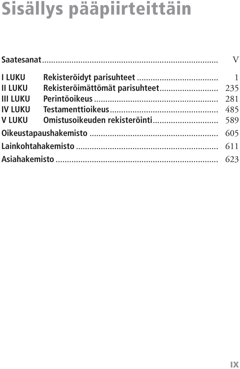 .. 281 IV LUKU Testamenttioikeus... 485 V LUKU Omistusoikeuden rekisteröinti.