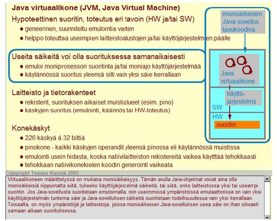 yksi säie kerrallaan Laitteisto ja tietorakenteet rekisteri!, suorituksen aikaiset muistialueet (esim.