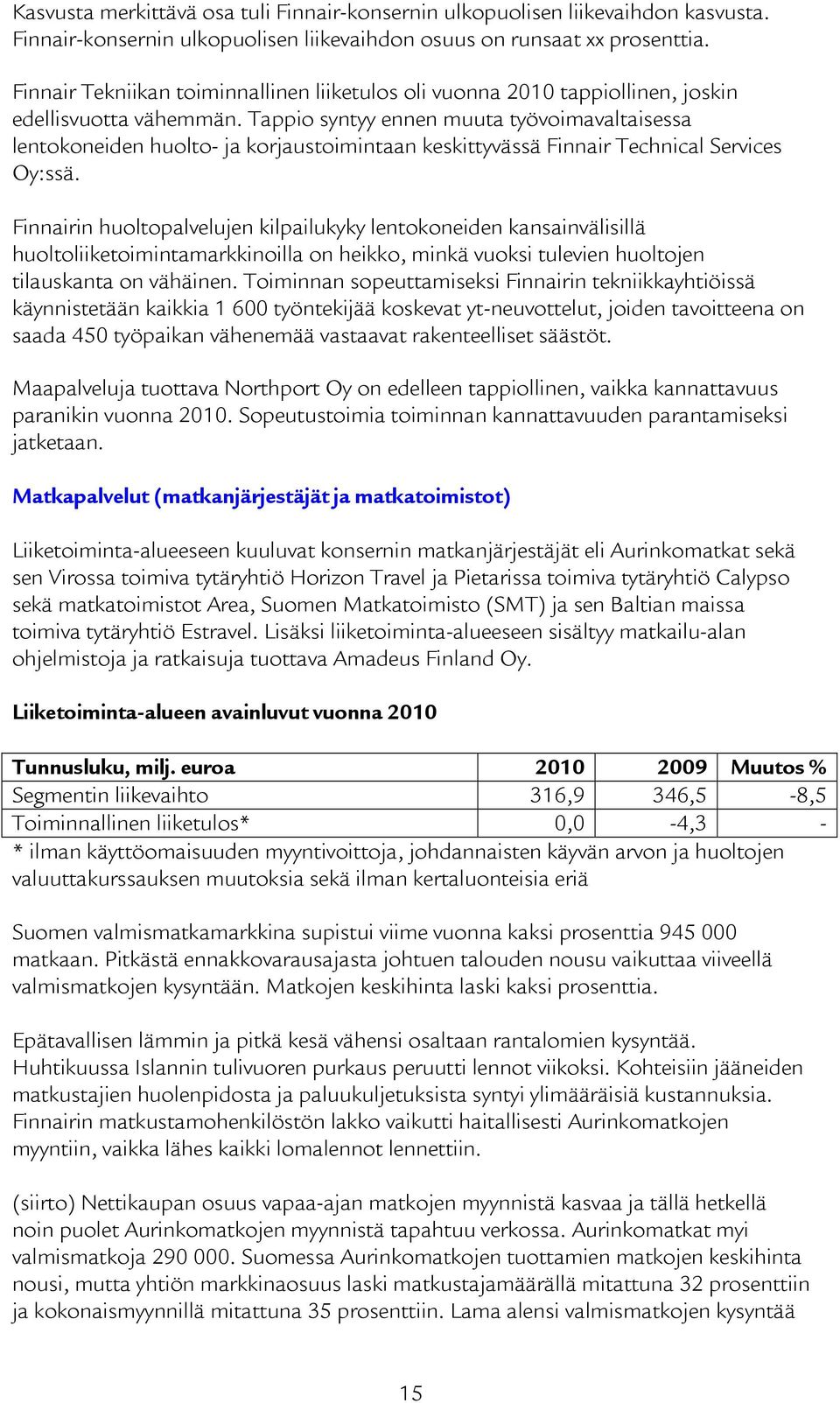 Tappio syntyy ennen muuta työvoimavaltaisessa lentokoneiden huolto- ja korjaustoimintaan keskittyvässä Finnair Technical Services Oy:ssä.