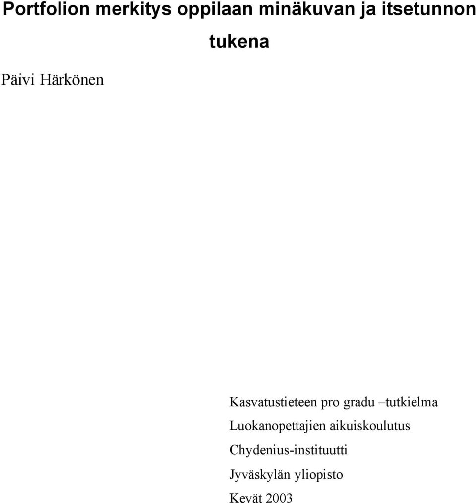 pro gradu tutkielma Luokanopettajien